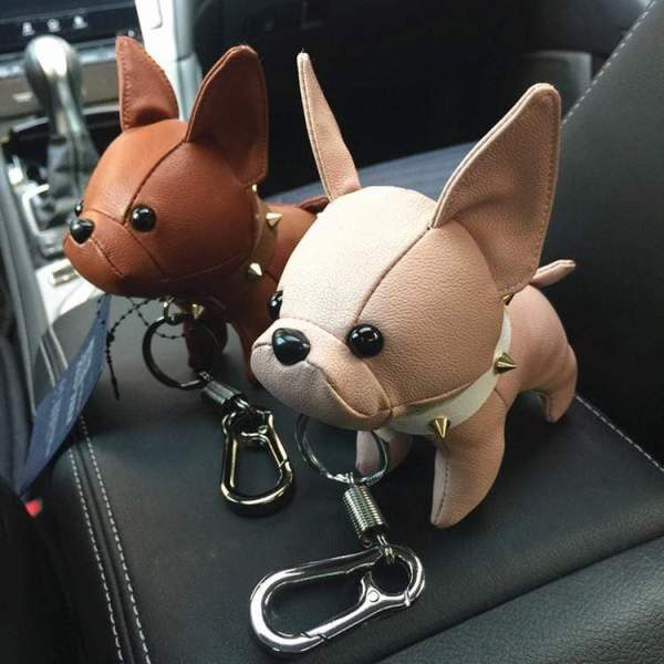 French bulldog leather keychain