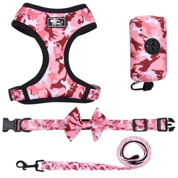 Frenchie World Shop A-pink-set4 / XL 1PC S-XL Dog Collar Leash Harness Set with Poop Bag Dispenser Reflective Breathable Soft Air Mesh for Puppy Small Medium Dogs