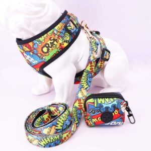 Frenchie World Shop vest leash poo bag / S 20201 cool dog vest harness, matching dog collar ,vest,poo bag and bandana for pet gift