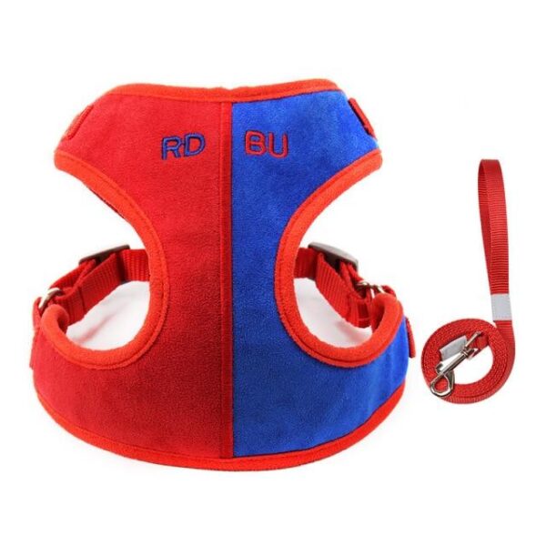 Frenchie World Shop Red-Blue / XL with 1.5m rope 2021 New Pet Leash Suede Soft Dog Chest Strap Color Matching Breathable Pet Chest Strap Dog Harness with Rope Set