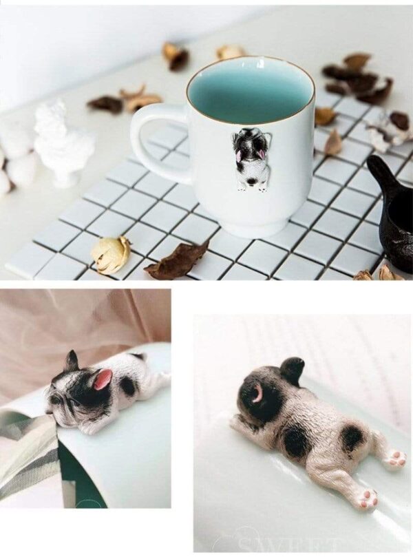 Frenchie World Shop 3D French Bulldog Ceramic Mugs With Bamboo Lid