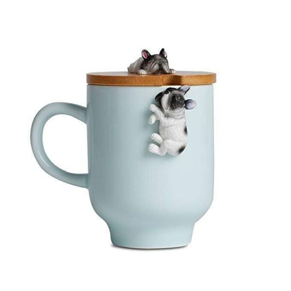 Frenchie World Shop 3D French Bulldog Ceramic Mugs With Bamboo Lid