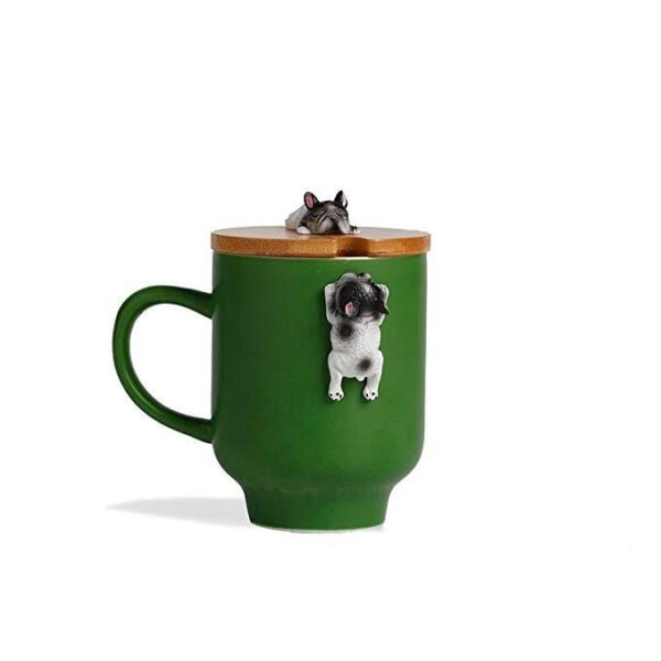 Frenchie World Shop 3D French Bulldog Ceramic Mugs With Bamboo Lid