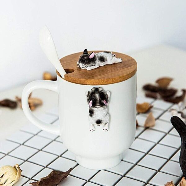 Frenchie World Shop French Bulldog 3D French Bulldog Ceramic Mugs With Bamboo Lid