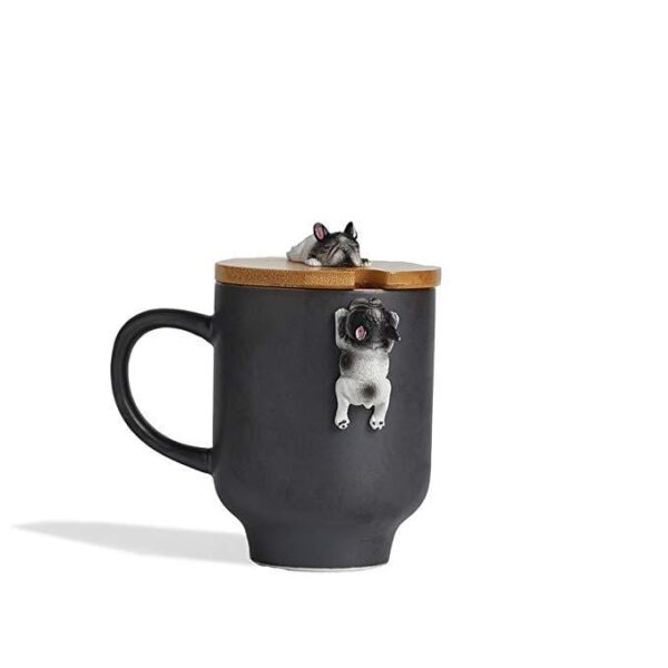 Frenchie World Shop French Bulldog 2 3D French Bulldog Ceramic Mugs With Bamboo Lid