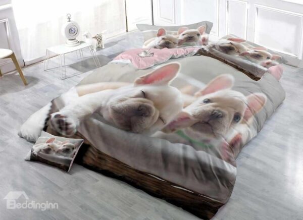 Frenchie World Shop 3D French Bulldog Light Grey Printed 3 Piece Bedding Sets/Duvet Covers