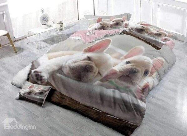 Frenchie World Shop Silver / Twin 3pcs / China, Flat Bed Sheet 3D French Bulldog Light Grey Printed 3 Piece Bedding Sets/Duvet Covers