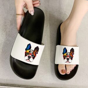 Frenchie World Shop 90'S Girl Flat Shoes Korean Version Lady Slipper Cute Bulldog Printed Slides Sandals Flats Shoes 2021 Summer Slippers of Women