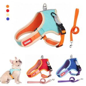 Frenchie World Shop Adjustable Dog Harness Leash Set Easy Walking Puppy Cat Harness Vest French Bulldog Chihuahua Collar Rope For Small Medium Dogs