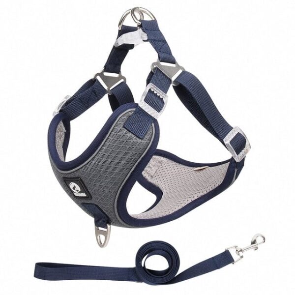 Frenchie World Shop Grey / L Adjustable Dog Harness No Pull Reflective Medium Large Dog Harness and Leash Set For French Bulldog Greyhound Walking Running