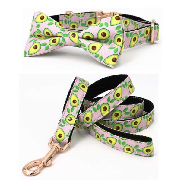 Frenchie World Shop Avocado Print Collar, Leash & Bowtie Set