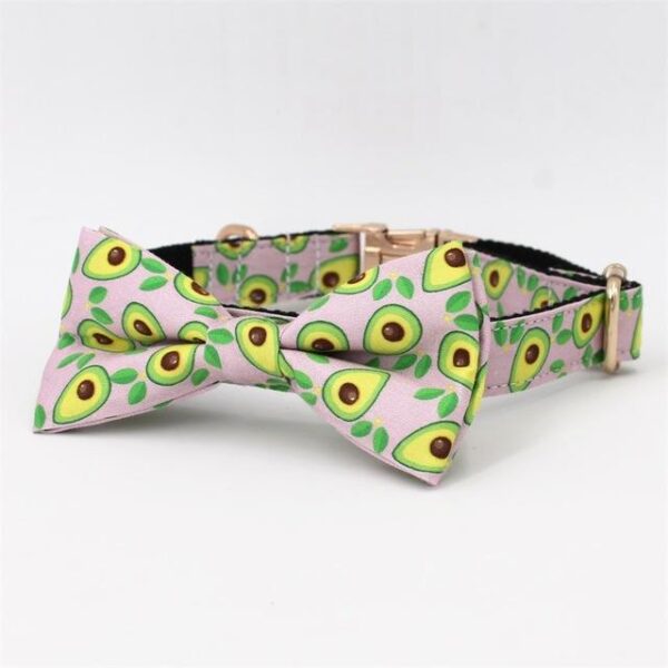 Frenchie World Shop Collar Bow / L (35.5-58cm Length) Avocado Print Collar, Leash & Bowtie Set