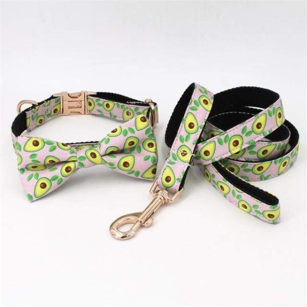 Frenchie World Shop full set / L (35.5-58cm Length) Avocado Print Collar, Leash & Bowtie Set