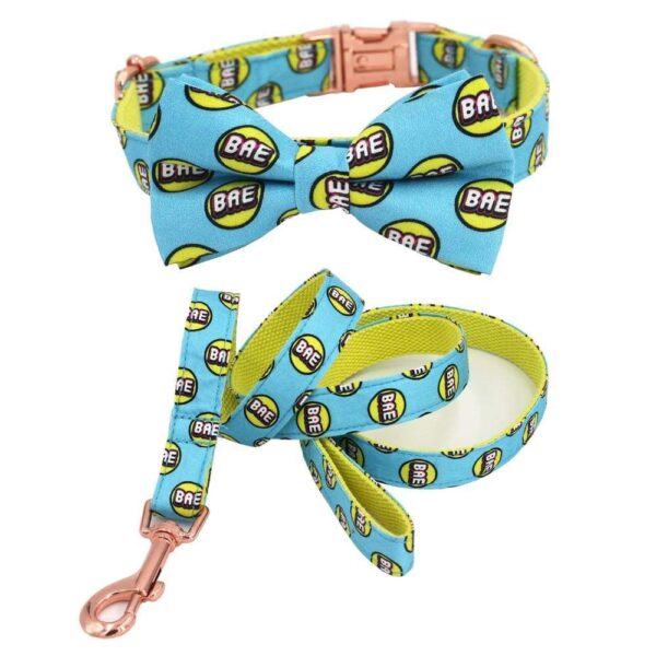 Frenchie World Shop Bae Printed Collar, Leash & Bowtie Set