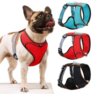 Frenchie World Shop Breathable Nylon Dog Harness Reflective Pet Vest Harnesses Mesh Padded for Small Medium Large Dogs Chihuahua French Bulldog Pug