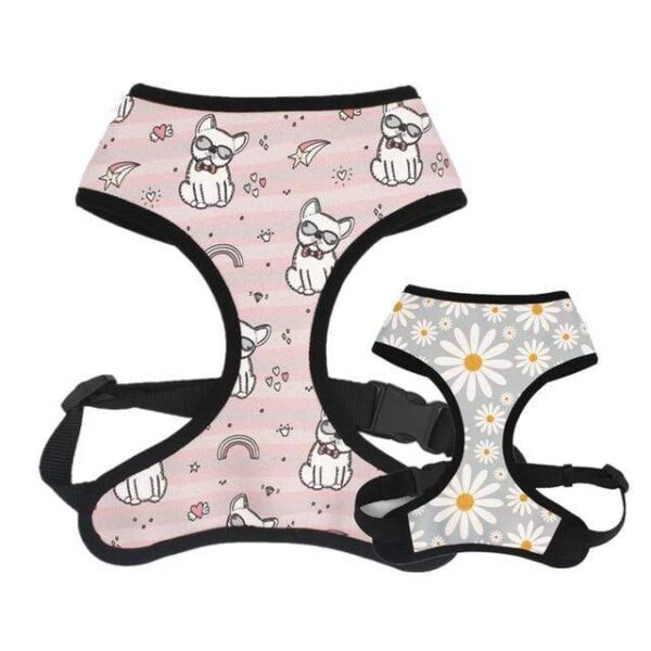 Frenchie World Shop bulldog / XS(Neck 26cm-28cm) Bulldog, Striped & Swan Reversible Harness