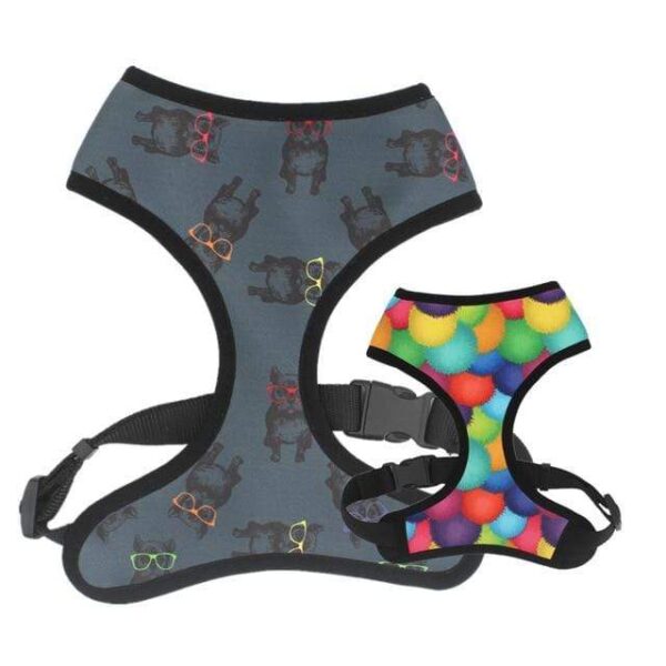 Frenchie World Shop cool bulldog / XS(Neck 26cm-28cm) Bulldog, Striped & Swan Reversible Harness