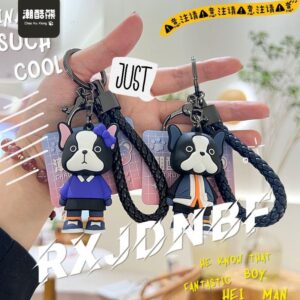 Frenchie World Shop 0 Cartoon Cute French Bulldog Dog 3D Silica Gel Keychain For Women Gift Hip Hop Creative Animal Leather Key Ring Car Bag Pendant