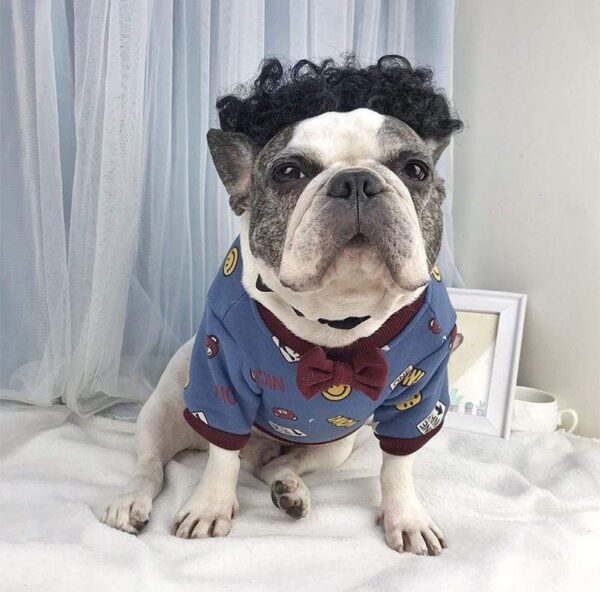 Frenchie World Shop Cartoon French Bulldog Sweatshirt with Bow-Tie