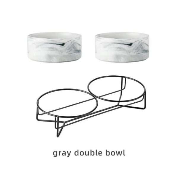 Frenchie World Shop Gray double / 850ML Cat Dog / China Ceramic Dog Bowl For Pet Cat Puppy Food Water Adjustable Marble Feeder Supplies Drinking Dish Large Cat Accessories #P021