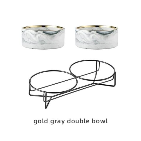 Frenchie World Shop Gray gold double / 850ML Cat Dog / China Ceramic Dog Bowl For Pet Cat Puppy Food Water Adjustable Marble Feeder Supplies Drinking Dish Large Cat Accessories #P021