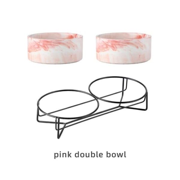 Frenchie World Shop Pink double / 850ML Cat Dog / China Ceramic Dog Bowl For Pet Cat Puppy Food Water Adjustable Marble Feeder Supplies Drinking Dish Large Cat Accessories #P021