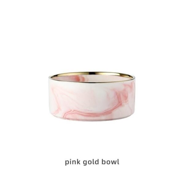 Frenchie World Shop Pink gold  bowl / 400ML Small Cat / China Ceramic Dog Bowl For Pet Cat Puppy Food Water Adjustable Marble Feeder Supplies Drinking Dish Large Cat Accessories #P021