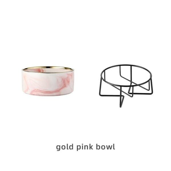 Frenchie World Shop Pink gold with stand / 400ML Small Cat / China Ceramic Dog Bowl For Pet Cat Puppy Food Water Adjustable Marble Feeder Supplies Drinking Dish Large Cat Accessories #P021