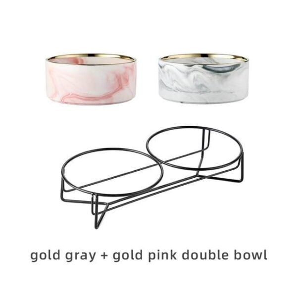 Frenchie World Shop Pink-Gray gold / 850ML Cat Dog / China Ceramic Dog Bowl For Pet Cat Puppy Food Water Adjustable Marble Feeder Supplies Drinking Dish Large Cat Accessories #P021