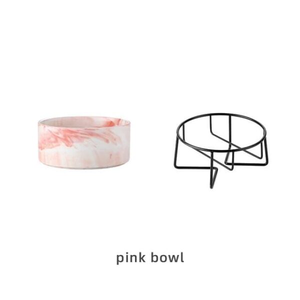 Frenchie World Shop Pink with stand / 400ML Small Cat / China Ceramic Dog Bowl For Pet Cat Puppy Food Water Adjustable Marble Feeder Supplies Drinking Dish Large Cat Accessories #P021