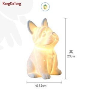 Frenchie World Shop 12x23CM / Warm White Ceramic Dou Dog Led Table Lamp Cute Children Boys And Girls Night Lamp New Year Gift Bedroom Living Room Decoration Bedside Lamp