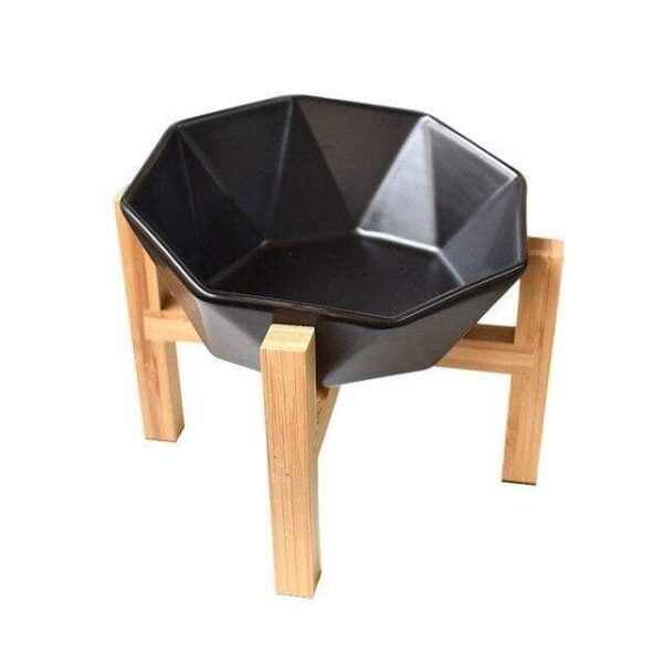 Frenchie World Shop Black set Ceramic Elevated Raised Cat Bowl with Wood Stand No Spill Pet Food Water Feeder Cats Small Dogs Pet Comfort Feeding Bowls