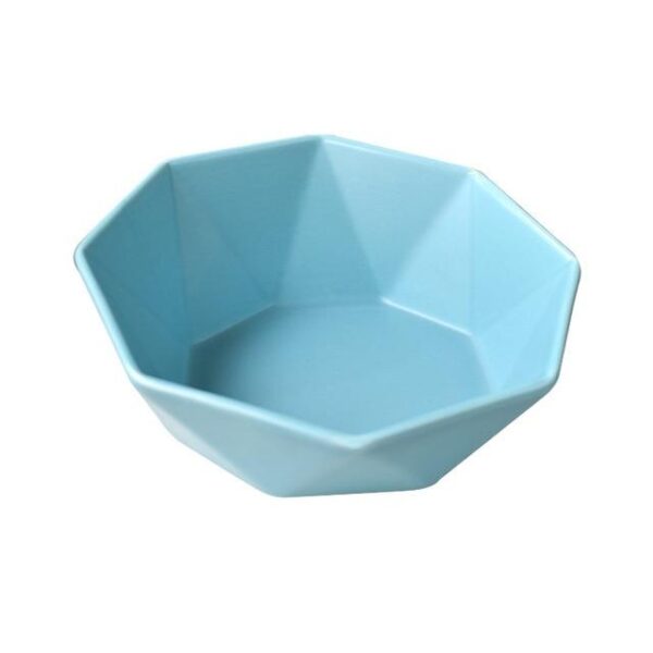 Frenchie World Shop Blue Ceramic Elevated Raised Cat Bowl with Wood Stand No Spill Pet Food Water Feeder Cats Small Dogs Pet Comfort Feeding Bowls