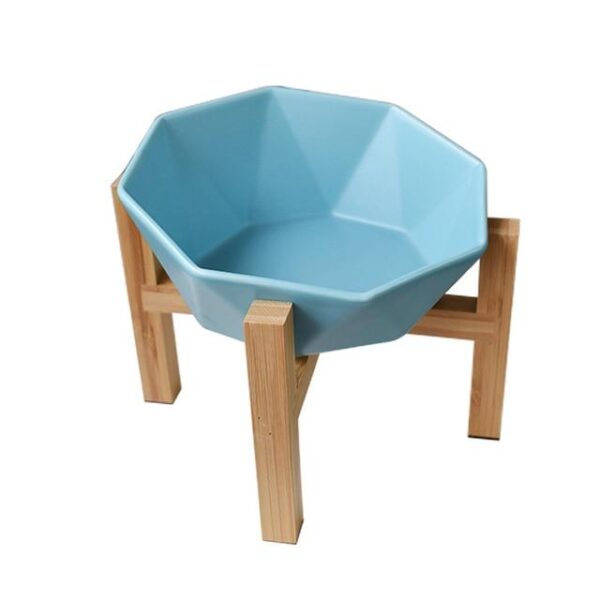 Frenchie World Shop Blue set Ceramic Elevated Raised Cat Bowl with Wood Stand No Spill Pet Food Water Feeder Cats Small Dogs Pet Comfort Feeding Bowls