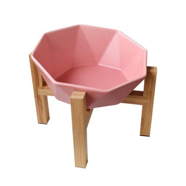 Frenchie World Shop Pink set Ceramic Elevated Raised Cat Bowl with Wood Stand No Spill Pet Food Water Feeder Cats Small Dogs Pet Comfort Feeding Bowls