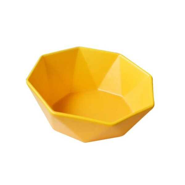 Frenchie World Shop Yellow Ceramic Elevated Raised Cat Bowl with Wood Stand No Spill Pet Food Water Feeder Cats Small Dogs Pet Comfort Feeding Bowls