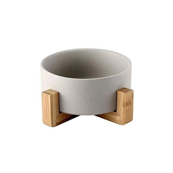 Frenchie World Shop Gray Ceramic Feeding Bowl With Wooden Stand