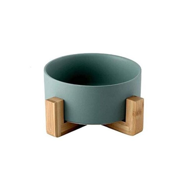 Frenchie World Shop Green Ceramic Feeding Bowl With Wooden Stand