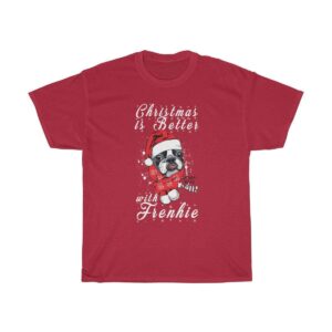 Printify T-Shirt Cardinal Red / S Christmas Frenchie Unisex Heavy Cotton Tee