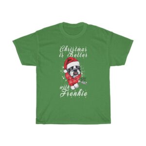 Printify T-Shirt Turf Green / S Christmas Frenchie Unisex Heavy Cotton Tee