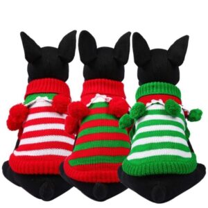 Frenchie World Shop Christmas Striped Sweater With Poms