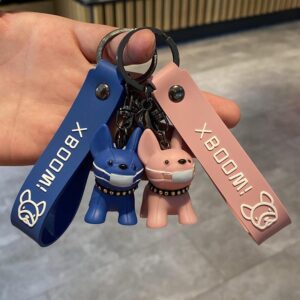 Frenchie World Shop Classic French Punk Bulldog Key Chain Man Mask The Dog Car KeyChains Jewelry PU Leather Dog Key Ring Woman Bag Charm Accessories