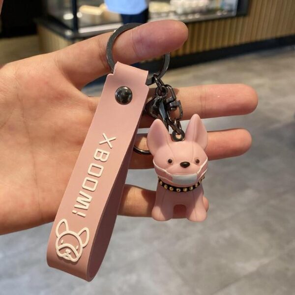Frenchie World Shop Pink Classic French Punk Bulldog Key Chain Man Mask The Dog Car KeyChains Jewelry PU Leather Dog Key Ring Woman Bag Charm Accessories