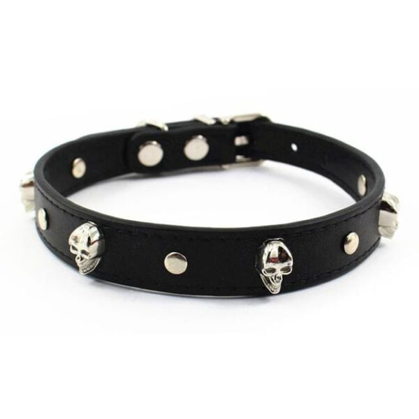 Frenchie World Shop Black / S Crystal Skull Leather Dog Collar