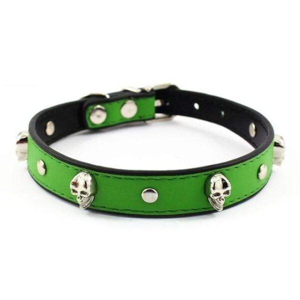 Frenchie World Shop Green / S Crystal Skull Leather Dog Collar