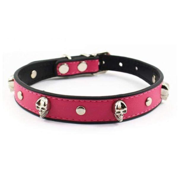 Frenchie World Shop Peach Red / S Crystal Skull Leather Dog Collar