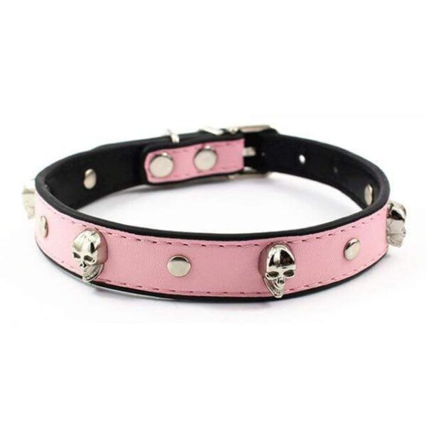 Frenchie World Shop Pink / S Crystal Skull Leather Dog Collar