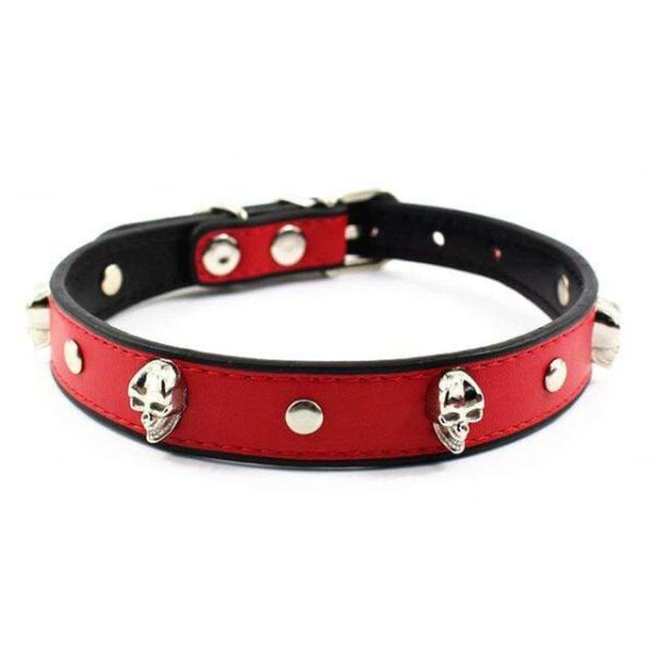 Frenchie World Shop Red / S Crystal Skull Leather Dog Collar