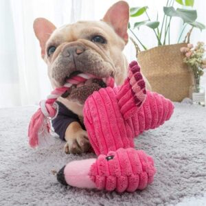 Frenchie World Shop Cute Plush Flamingo Pet Dogs Bite Chew Toys Chihuahua/Yorkshire/Bulldog/Pug/Corgi Small Dog Interactive /Squeaky Sound Toy