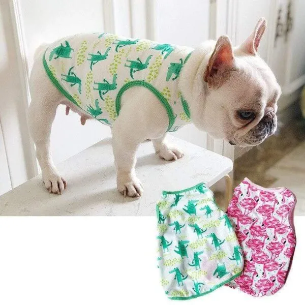 Frenchie World Shop Dino & Flamingo French Bulldog Summer Vest Shirt